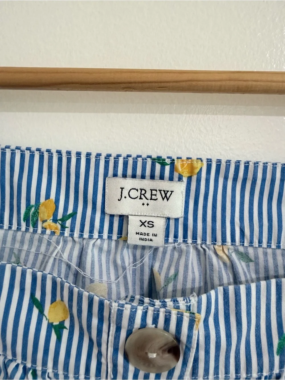 J.Crew Lemon Print Blue Stripe Square Neck Blouse XS